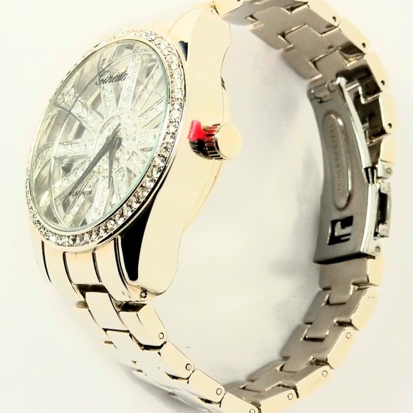 Black and Rose Gold ladies Iced out watch by Geneva Platinum Silver watch - Picture 4 of 5